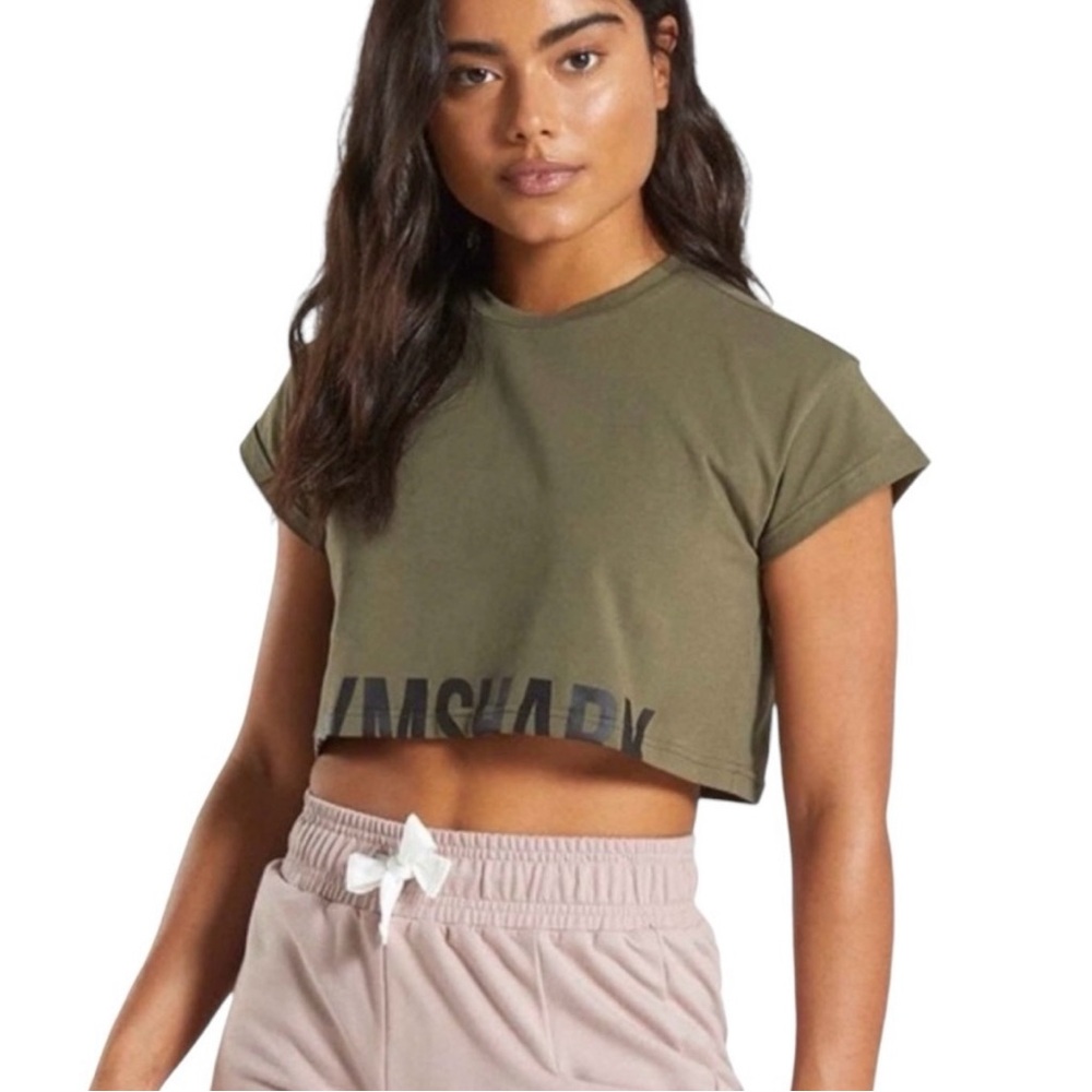 Gymshark Cropped Fraction Tee - Olive - Size S